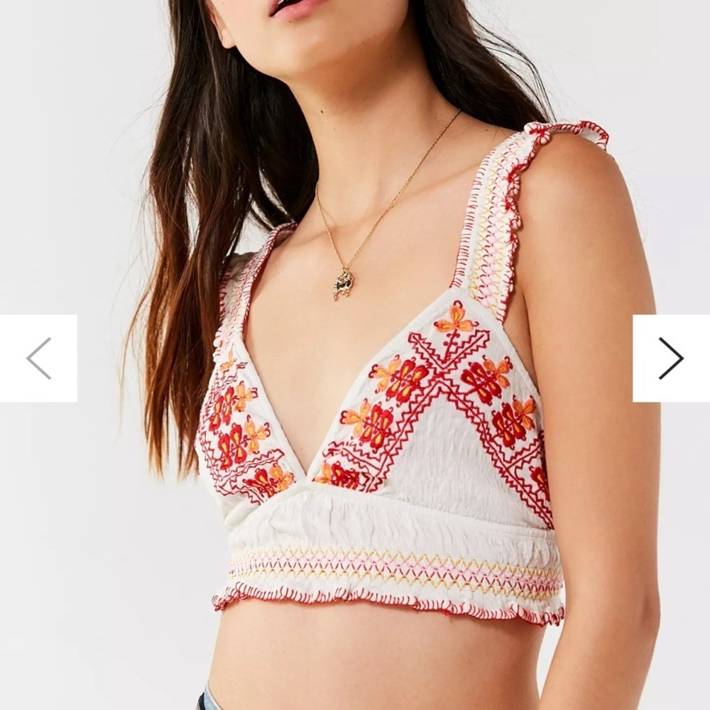 Urban Outfitters Cream Embroidered Crop Bralette with Red & Orange Accents - Picture 2 of 15